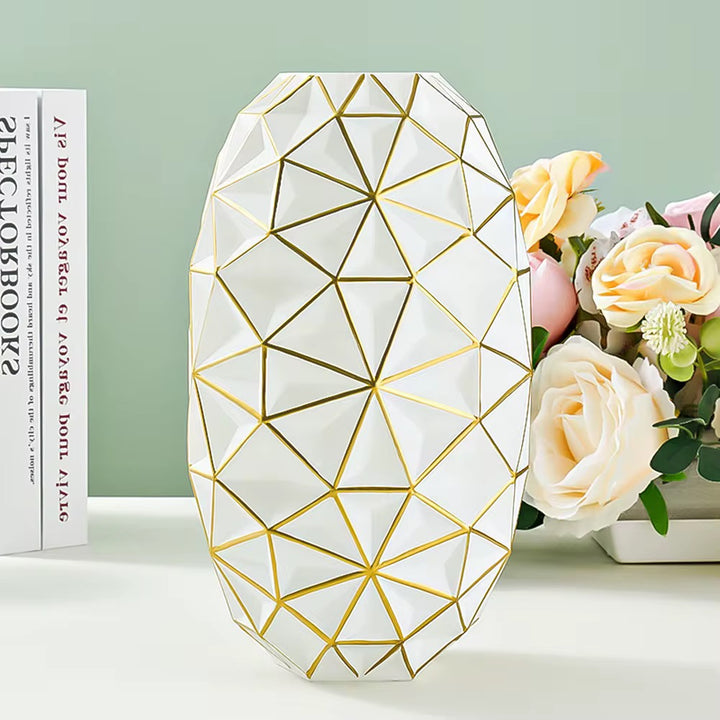 Geometric White Glass Vase Set of 2