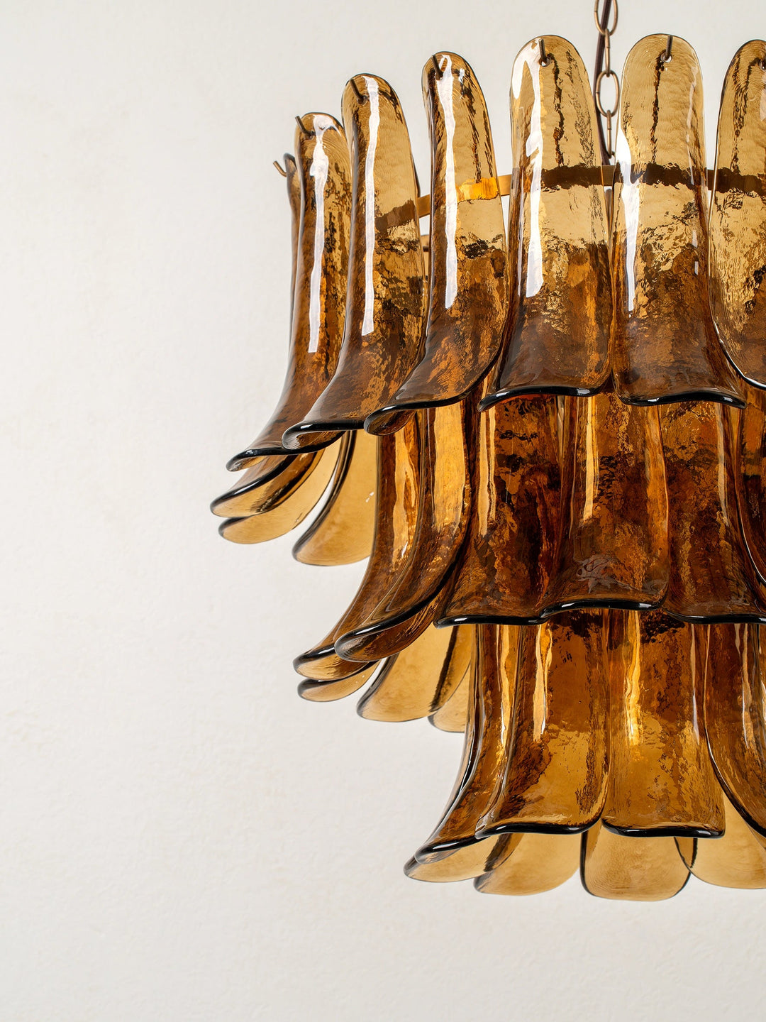 Amber Glass Petal Chandelier with Gold-Tone Chain