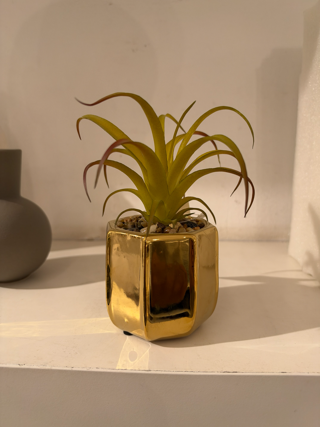 Gold Ceramic Planters with Artificial Ornamental Plants set of 3