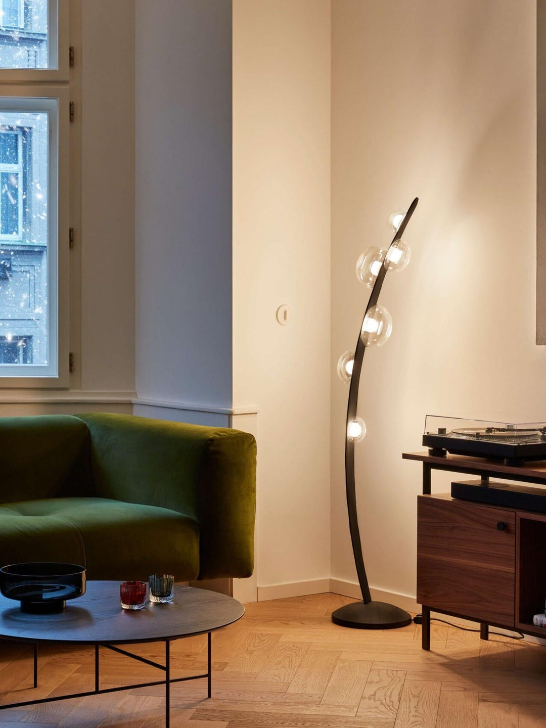 Modern Sculptural Floor Lamp with Glass Globe Shades