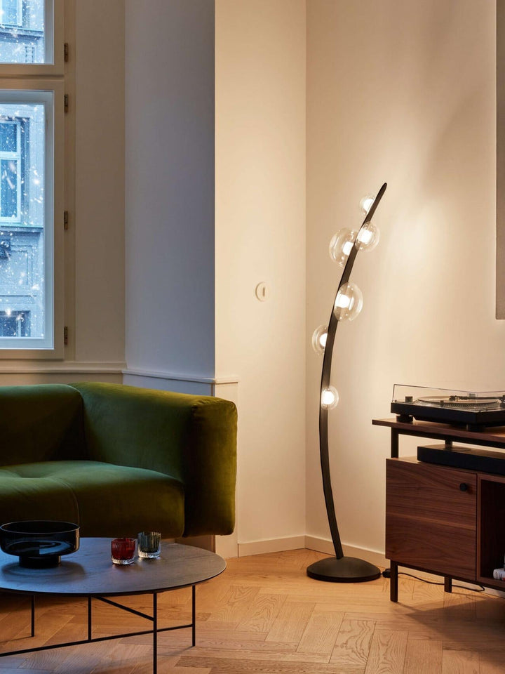Modern Sculptural Floor Lamp with Glass Globe Shades