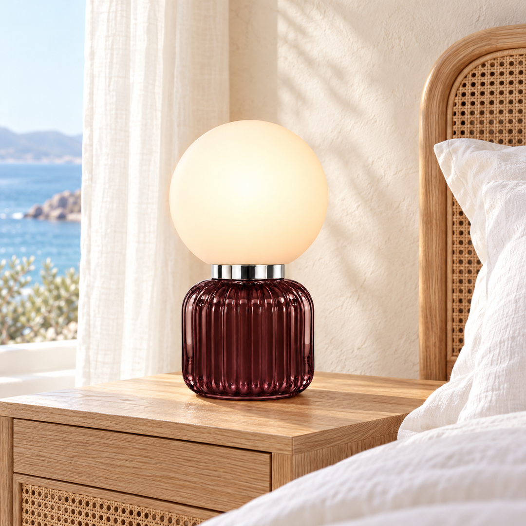 Burgundy Ribbed Glass Globe Table Lamp