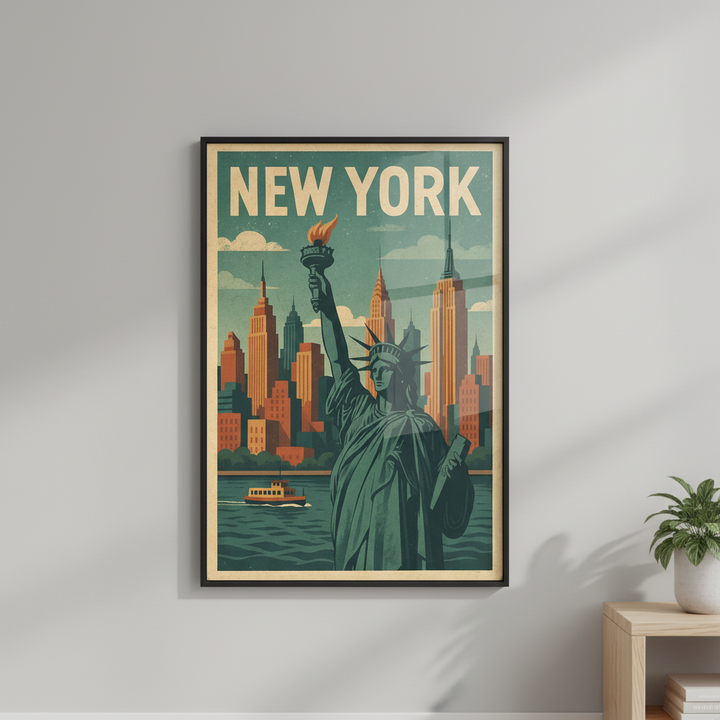 New York Statue of Liberty Vintage Travel Poster Canvas