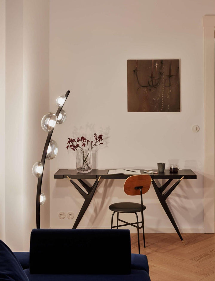 Modern Sculptural Floor Lamp with Glass Globe Shades