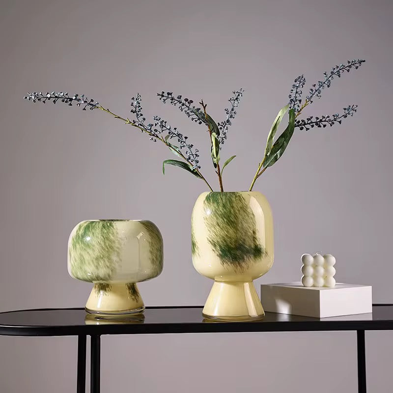 Green Marble Glass Vase Set