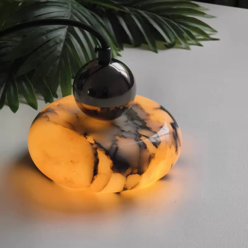 Amber Alabaster and Black Globe Pendant Light