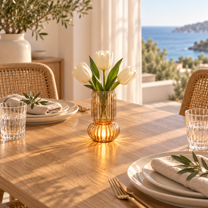 Amber Ribbed Glass Table light &amp; Vase powered with battery 🔋