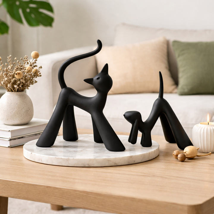 Modern Black Cat & Dog Figurine Set