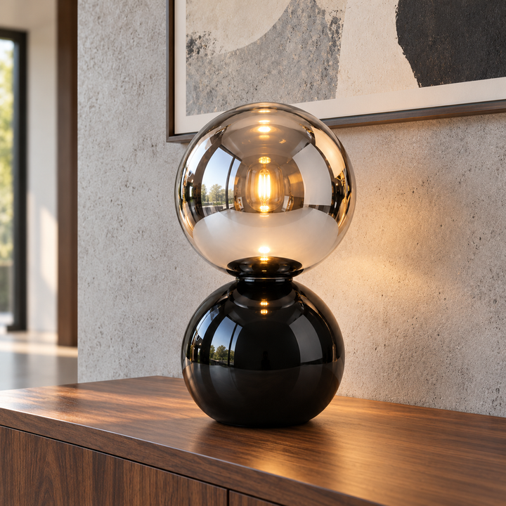 Black Globe Table Lamp with Opal Shade