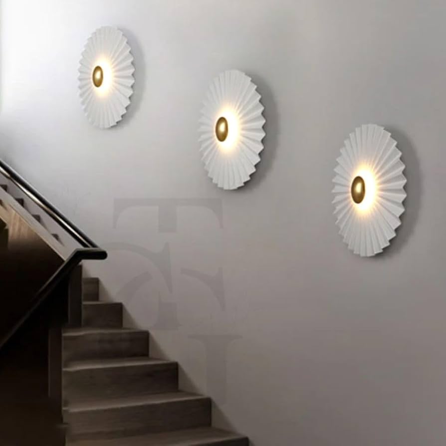 White Pleated Round Wall Sconce