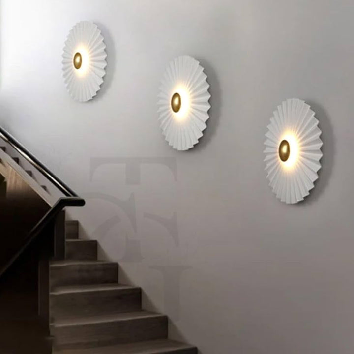 White Pleated Round Wall Sconce