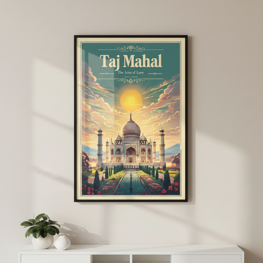 Taj Mahal India Vintage Travel Poster Canvas