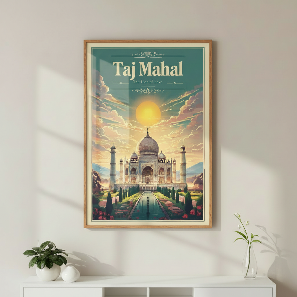 Taj Mahal India Vintage Travel Poster Canvas