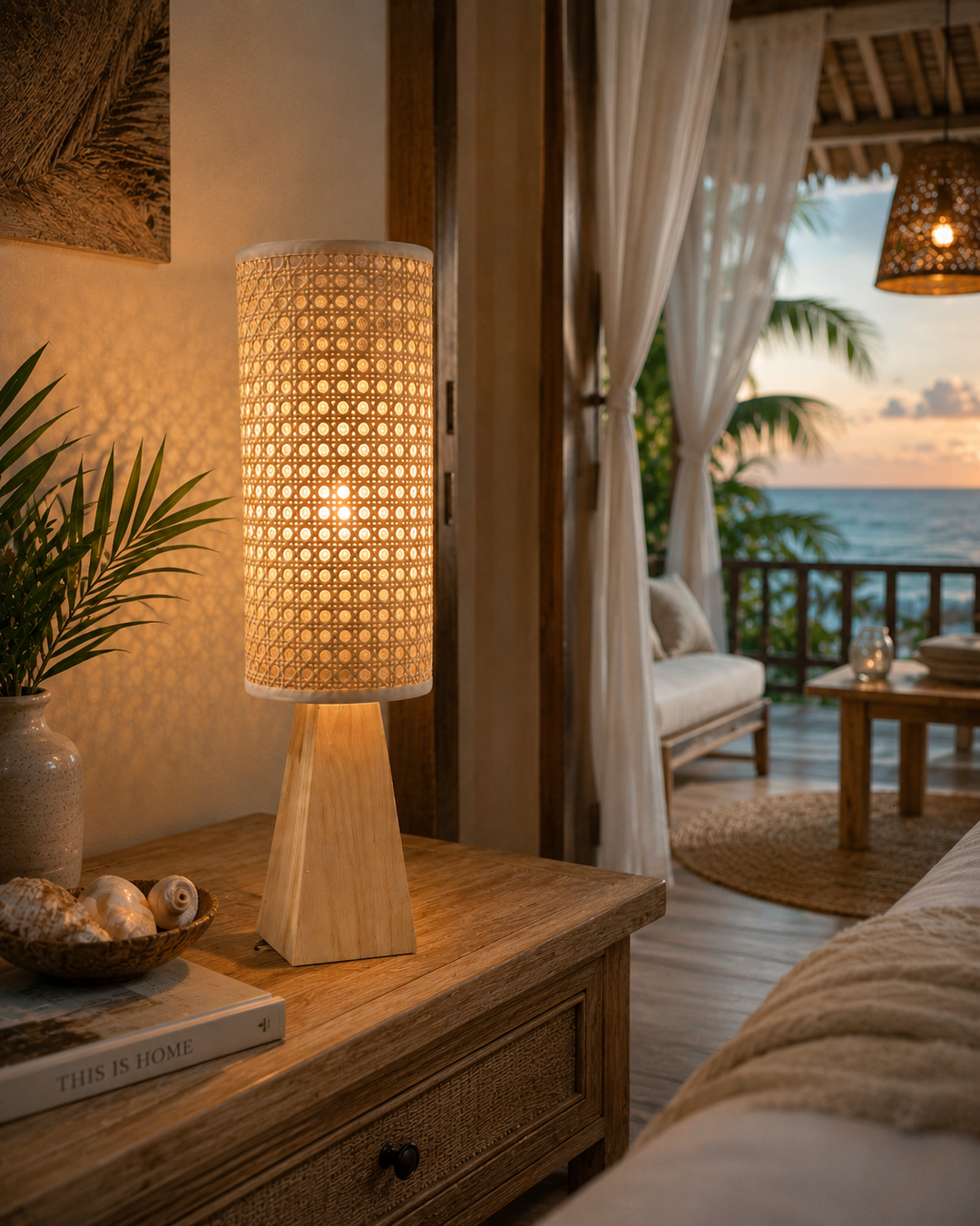 Rattan Column Table Lamp