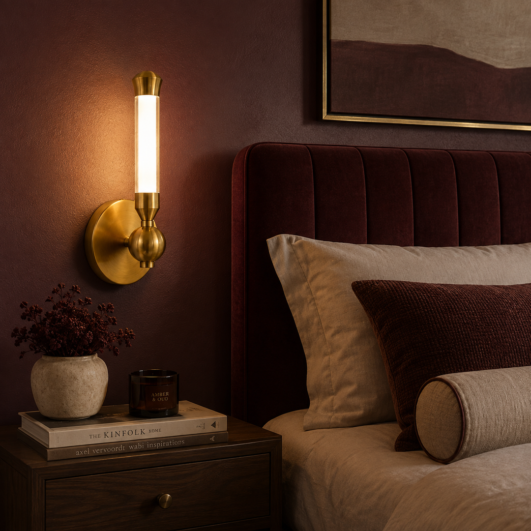 Modern Brass & Black Globe Wall Sconce with Opal Glass Diffuser