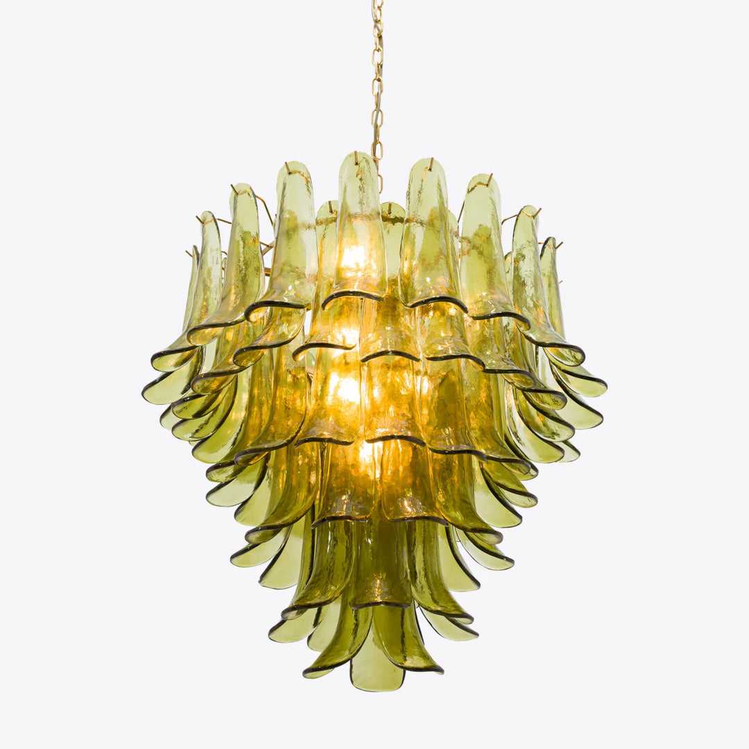 Olive Green Glass Cascade Chandelier with Layered Petal Shades