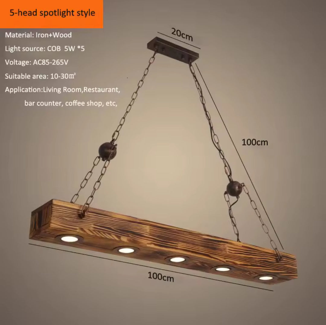 Rustic Wooden Linear Pendant Light