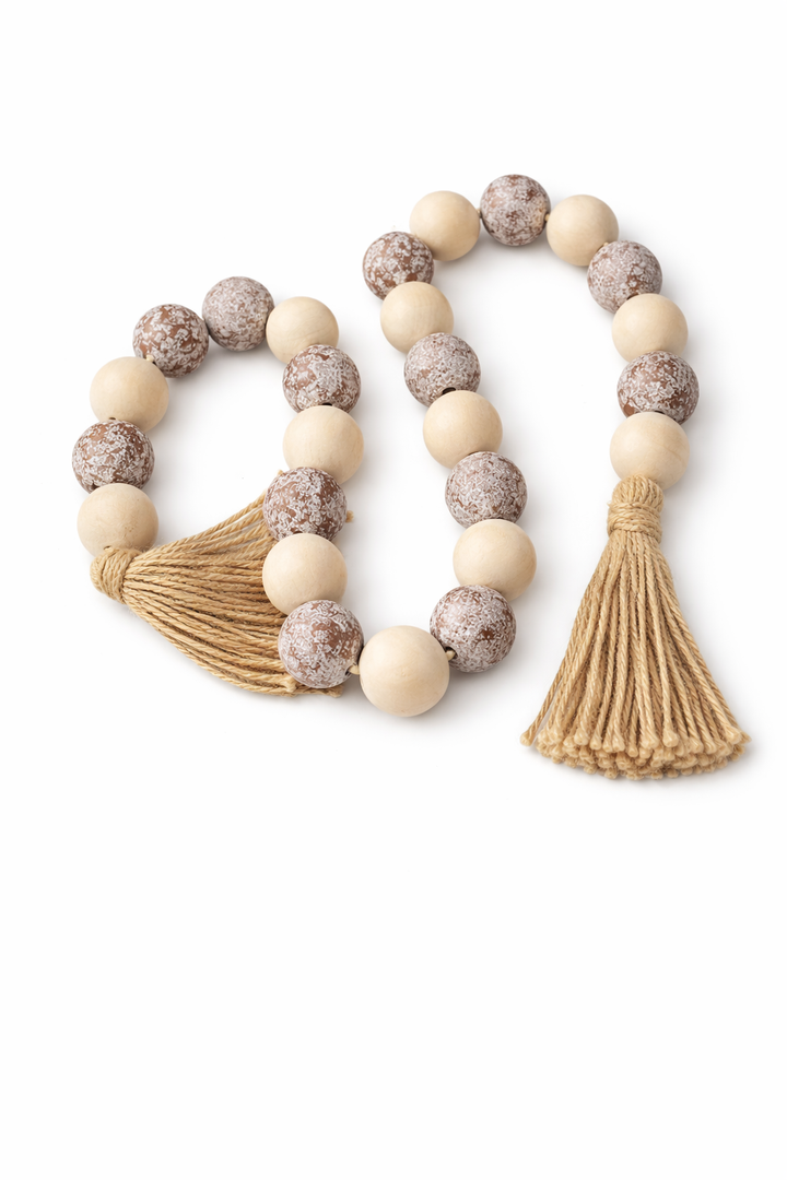 Boho Wooden Bead Garland with Tassel