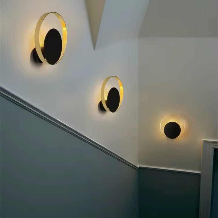 Modern Circular Wall Light with Gold Trim