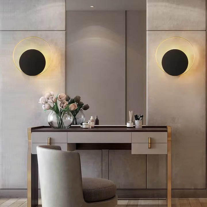 Modern Circular Wall Light with Gold Trim
