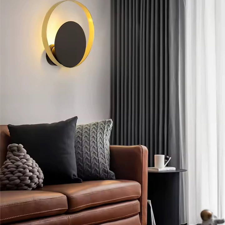 Modern Circular Wall Light with Gold Trim