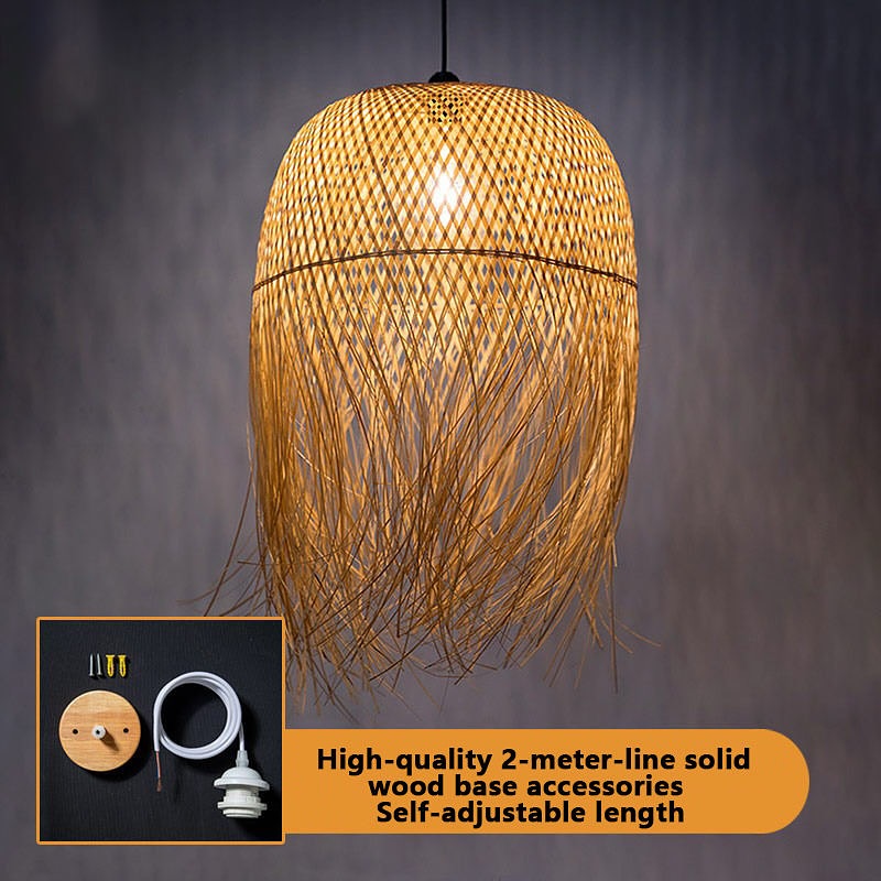 Handwoven Bamboo Pendant Lights with Fringe Design
