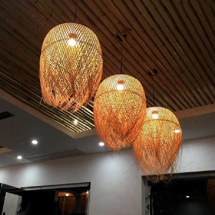 Handwoven Bamboo Pendant Lights with Fringe Design