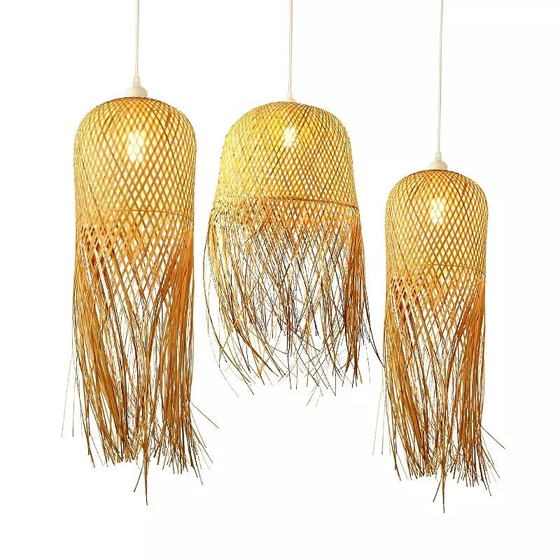 Handwoven Bamboo Pendant Lights with Fringe Design