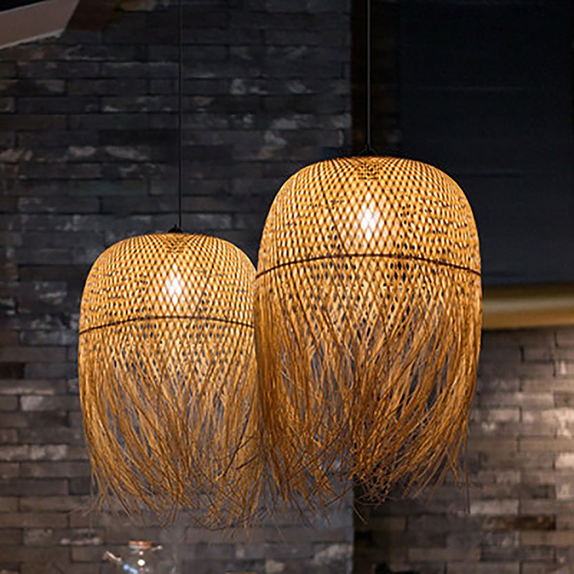 Handwoven Bamboo Pendant Lights with Fringe Design