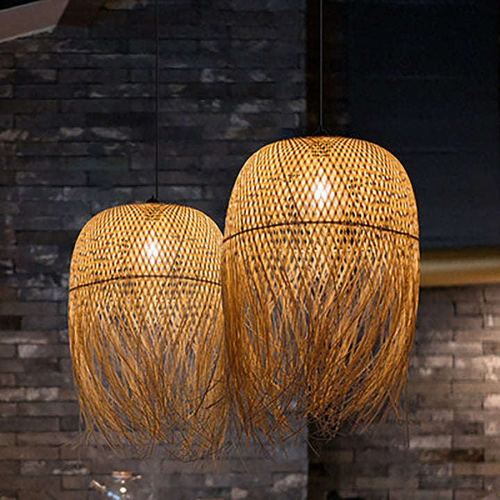 Handwoven Bamboo Pendant Lights with Fringe Design