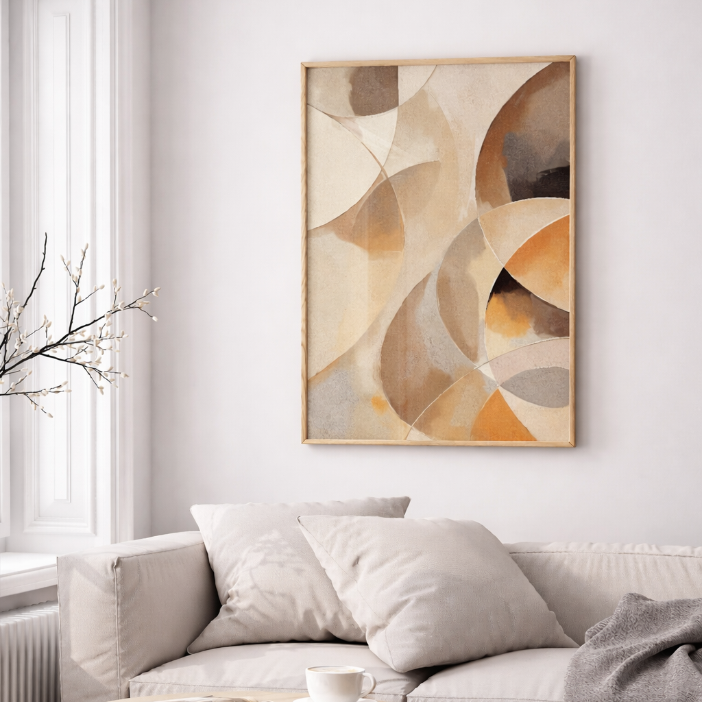 Abstract overlapping shapes in warm neutral beige and brown tones wall art