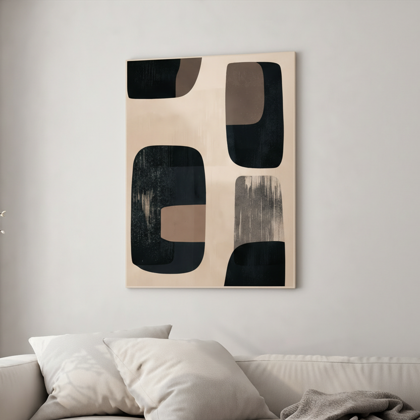 Modern Neutral Geometric Block Art