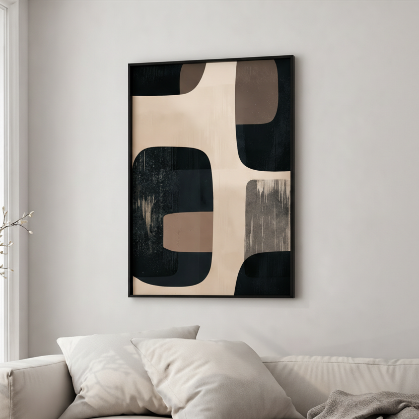 Modern Neutral Geometric Block Art
