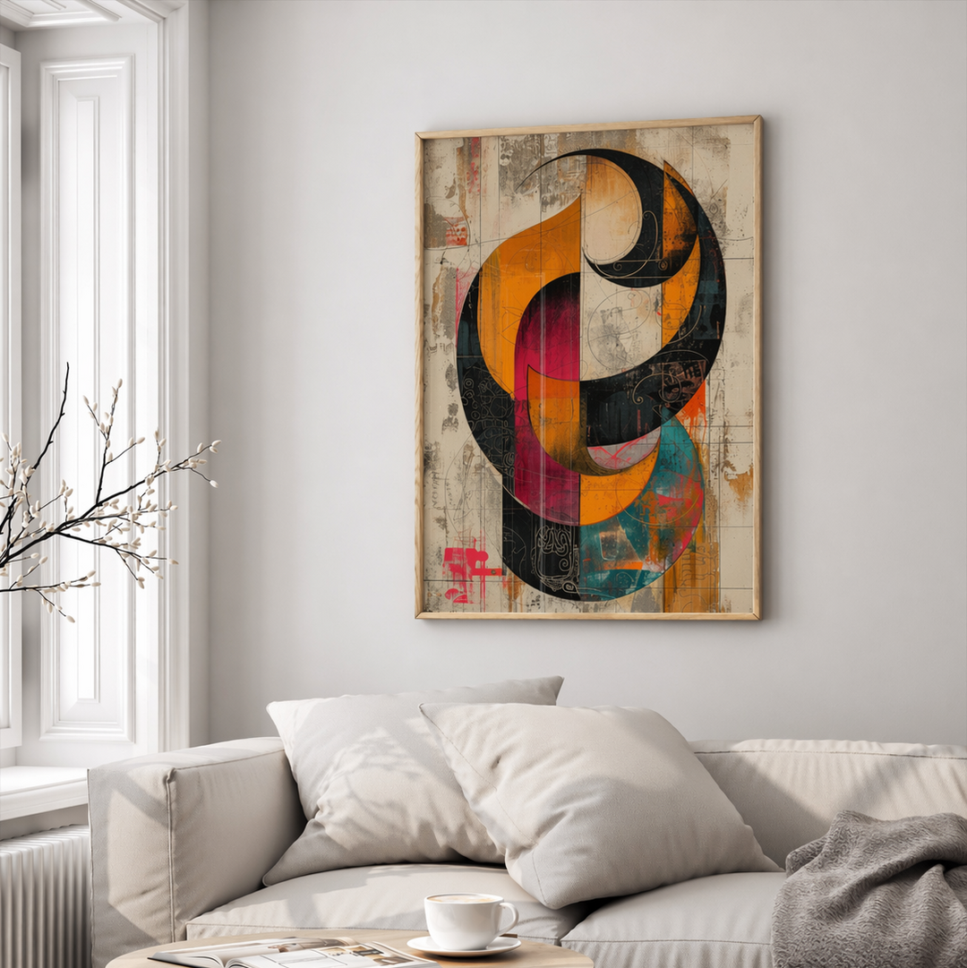 Abstract geometric shapes with bold colors and textured modern design