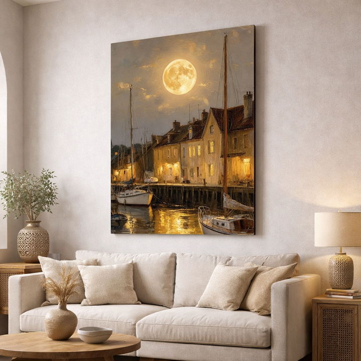 Moonlit Harbor Canvas Wall Art