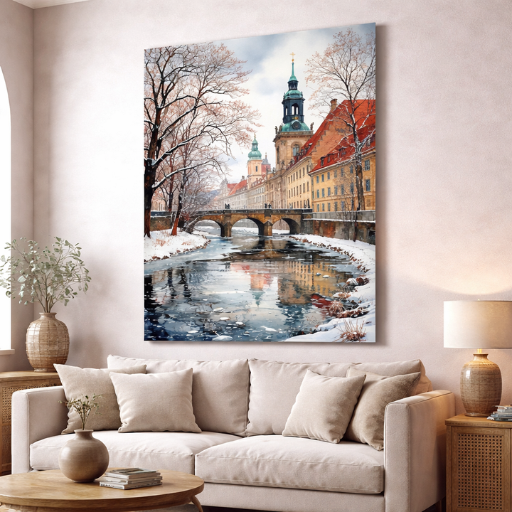Winter European Canal Canvas