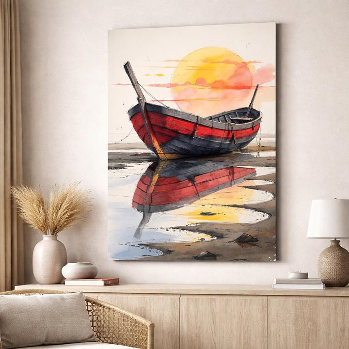 Sunset Boat Reflection Canvas
