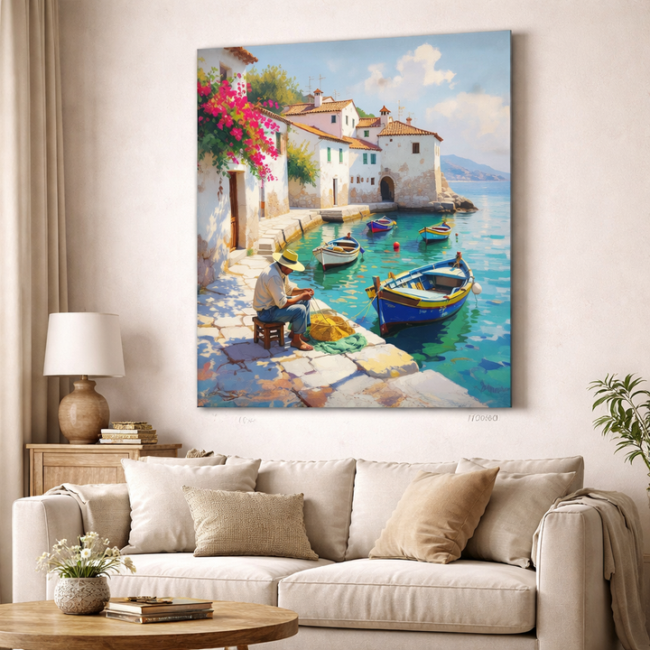 Mediterranean Harbor Life Canvas