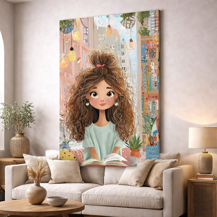 Whimsical Girl Reading Canvas