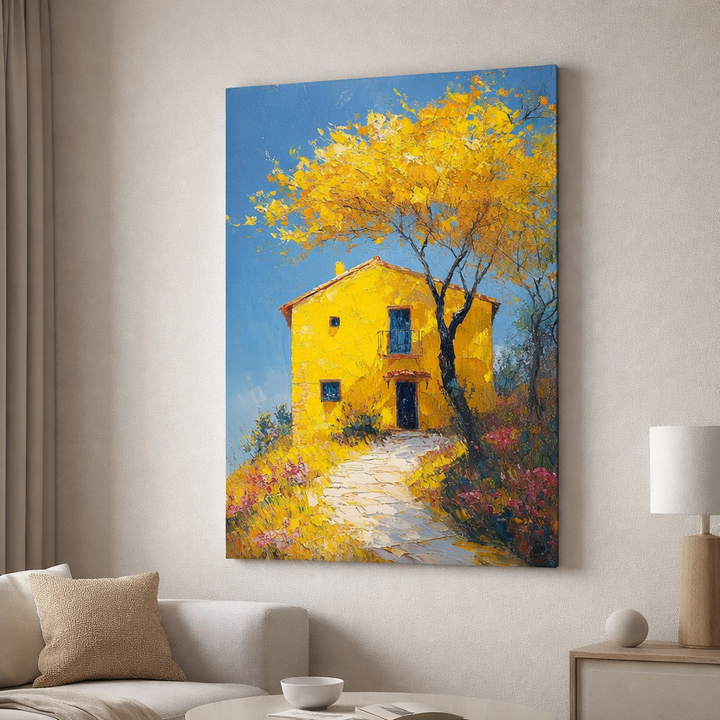 Yellow House Landscape Canvas