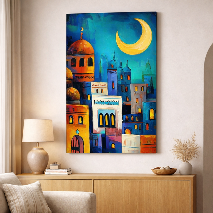 Moonlit Cityscape Canvas Art