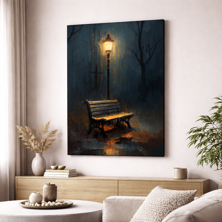 Lonely Bench Night Canvas
