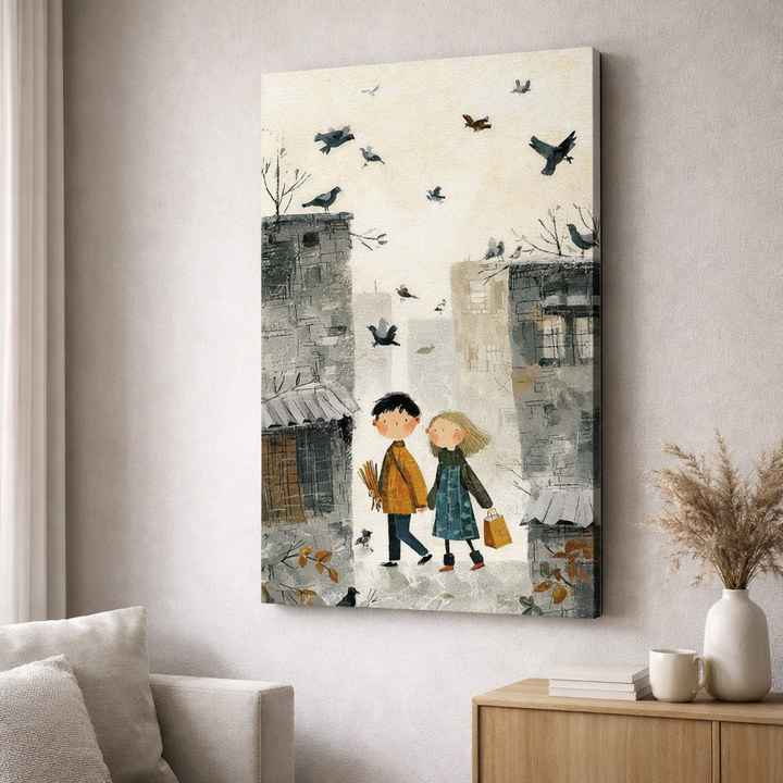 Children Walking Birds Canvas
