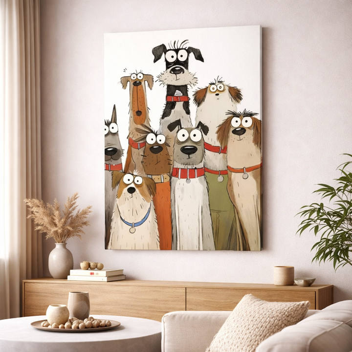 Playful Dogs Illustration Canvas