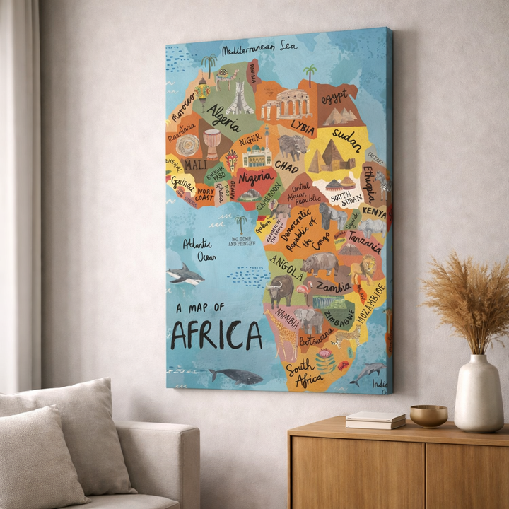 Illustrated Africa Map Canvas