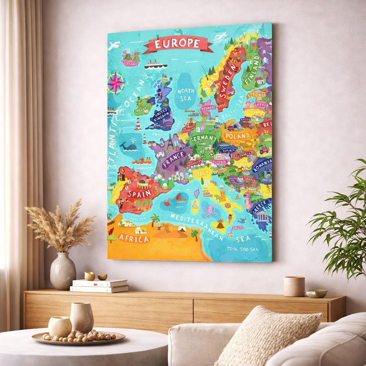Illustrated Europe Map Canvas