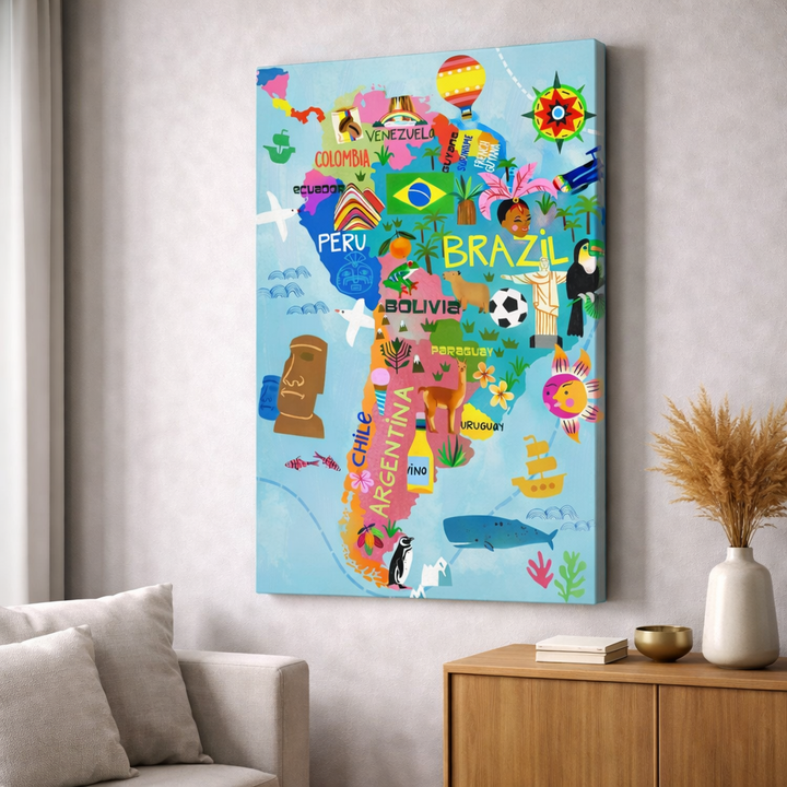 Colorful South America Map Canvas