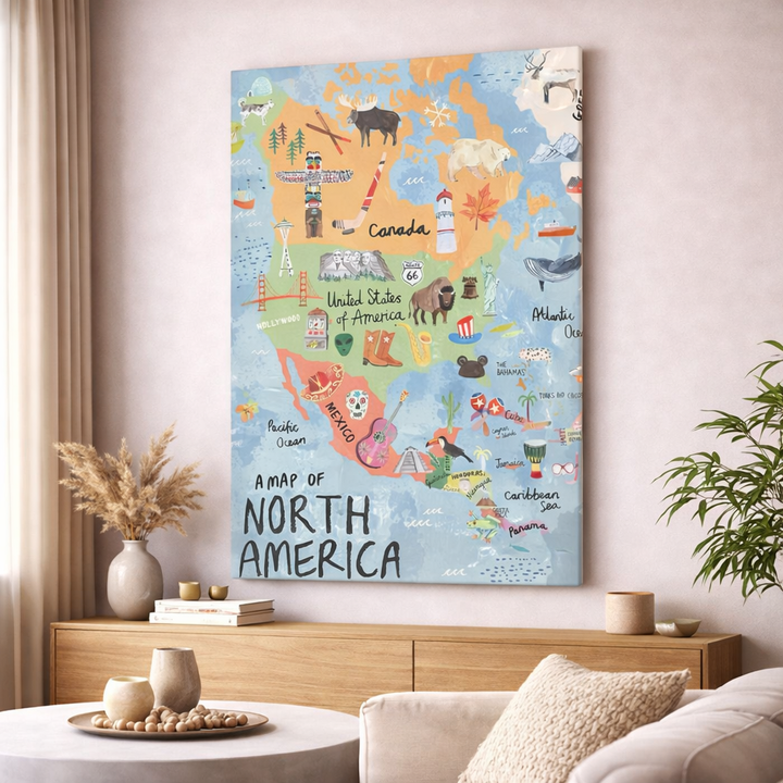 Illustrated North America Map Canvas