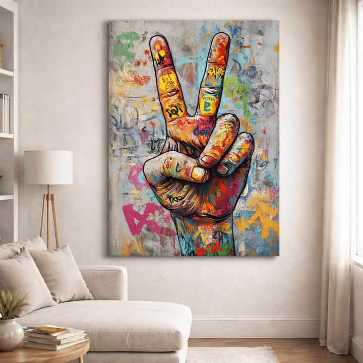 Colorful Peace Sign Hand Canvas