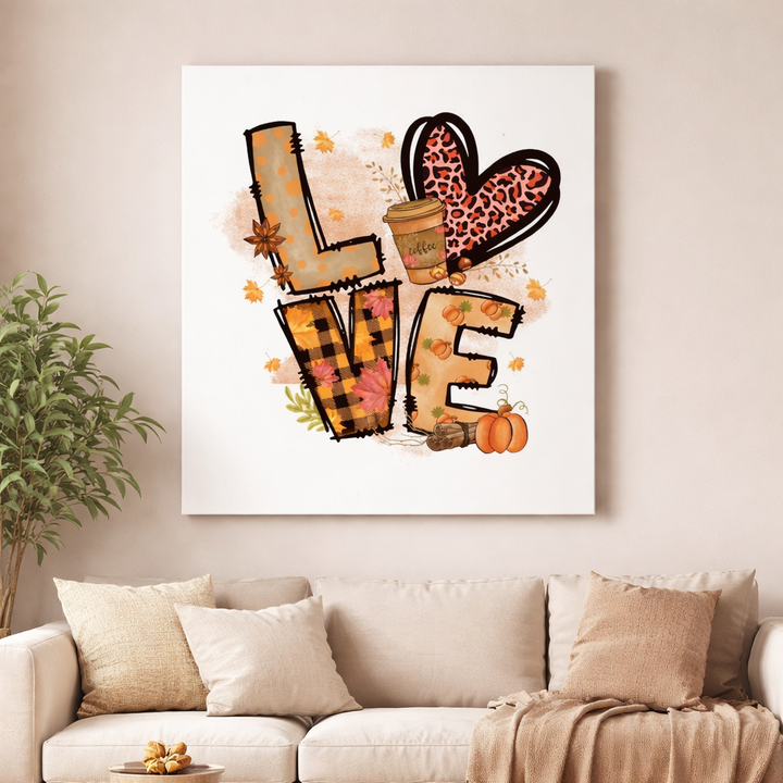 Autumn LOVE Coffee-Themed Canvas Wall Art
